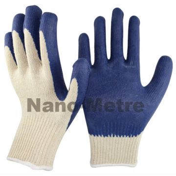 NMSAFETY 10 calibre polycotton natural revestido de malha revestimento liso látex azul na palma luvas de látex econômico / luvas de trabalho